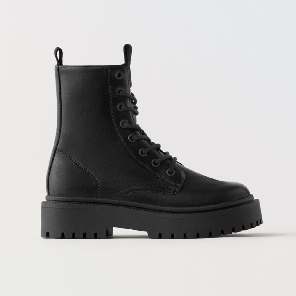 Zara Basic Black Combat Boot - Size 35 / 5 - image 1